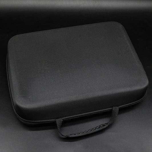 Black carrying case on a dark gray background