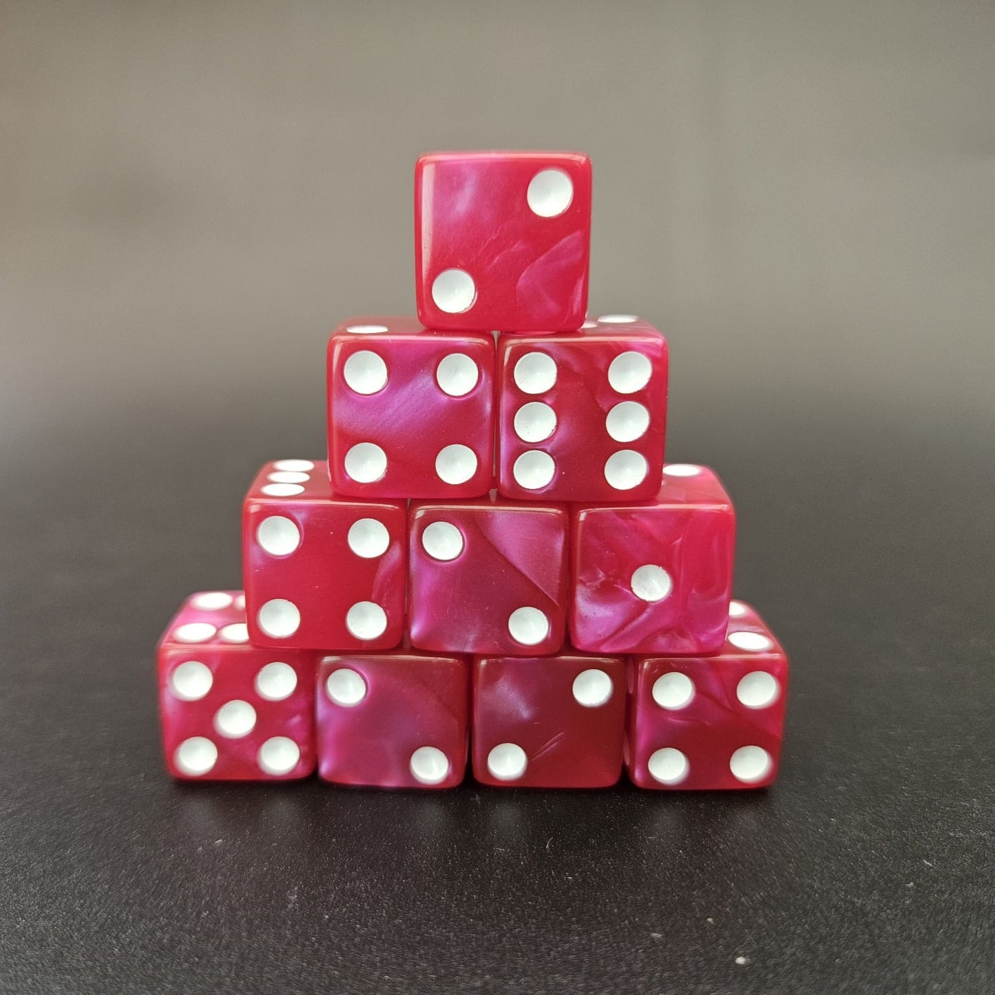 10 Pack of 16mm Acrylic D6 Light Red Pearl Straight Edge