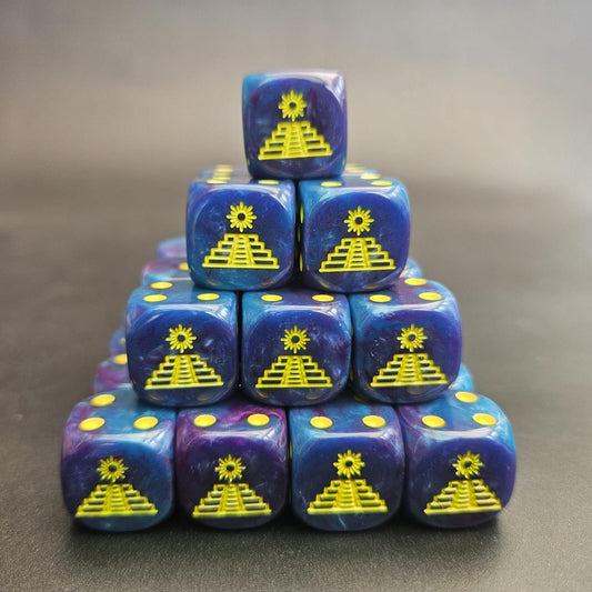Pack of 16mm Aztec Dinosaur Pyramid Rounded Edge Dice