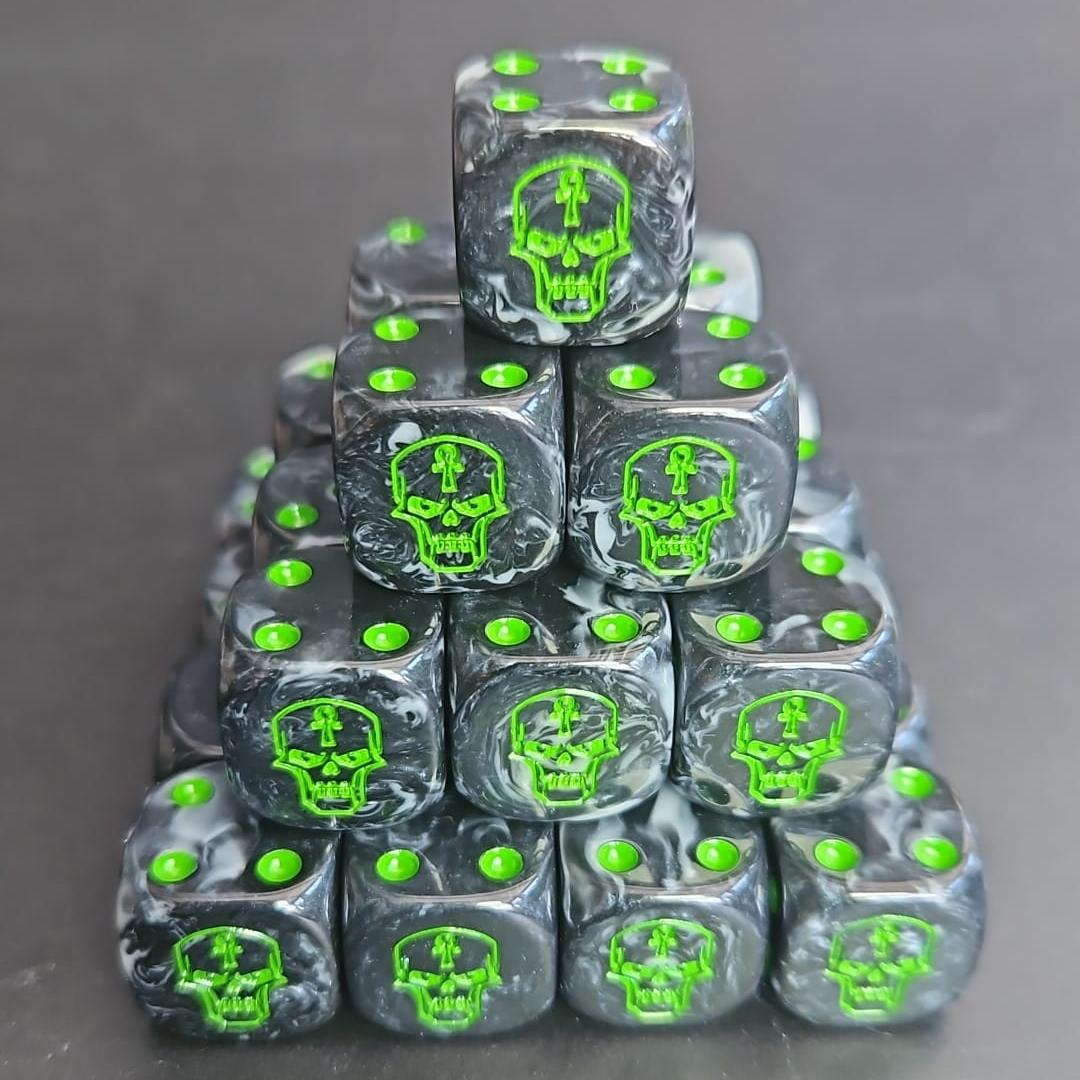 Pack of 16mm Robot Black and Grey Colour Rounded Edge Dice