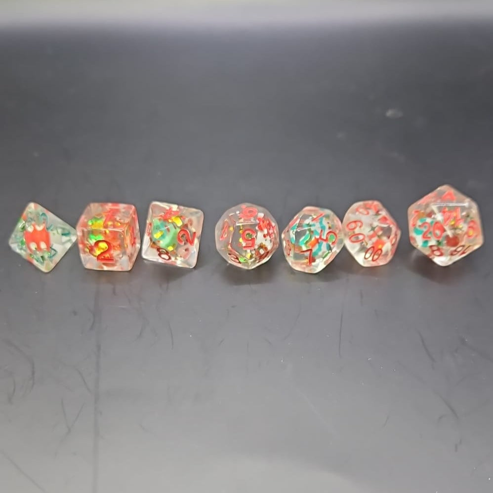 Clear Christmas Present 7 Piece Boxed Dice Set for Role play Gaming