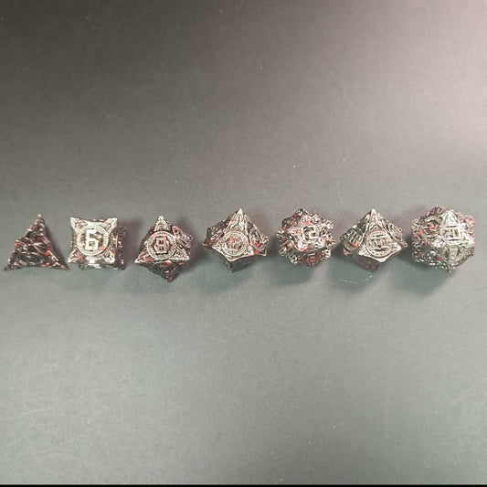 Blood Splatter Metal 7 piece D&D Dice Set