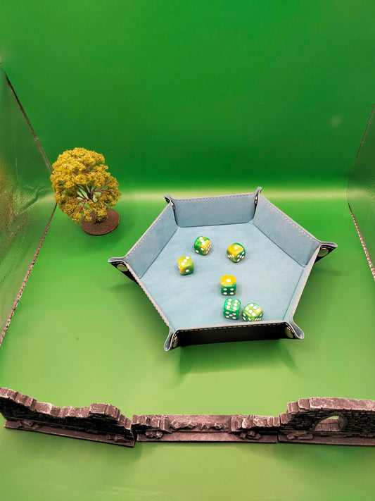 Teal Dice Hexagonal Folding Tray with Black PU Leather backing