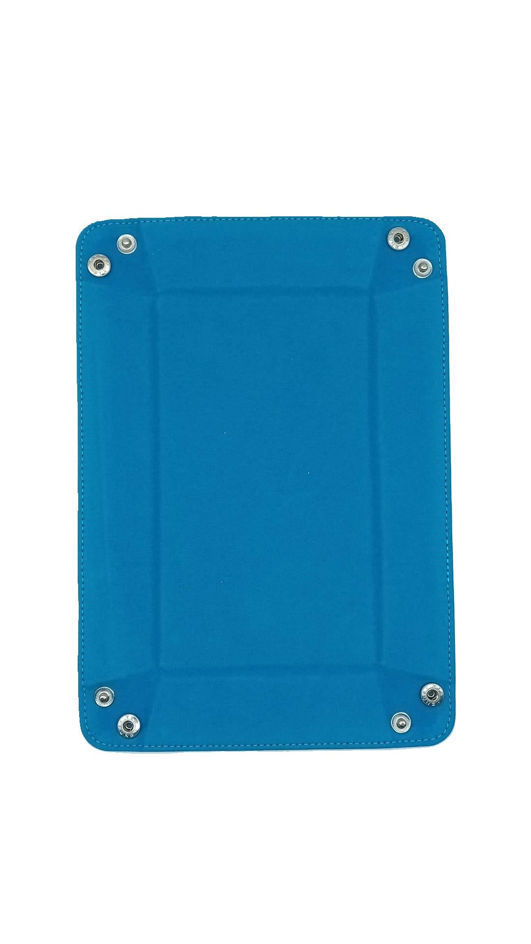 Blue Rectangular Folding Dice Tray with Dark Blue PU Leather backing