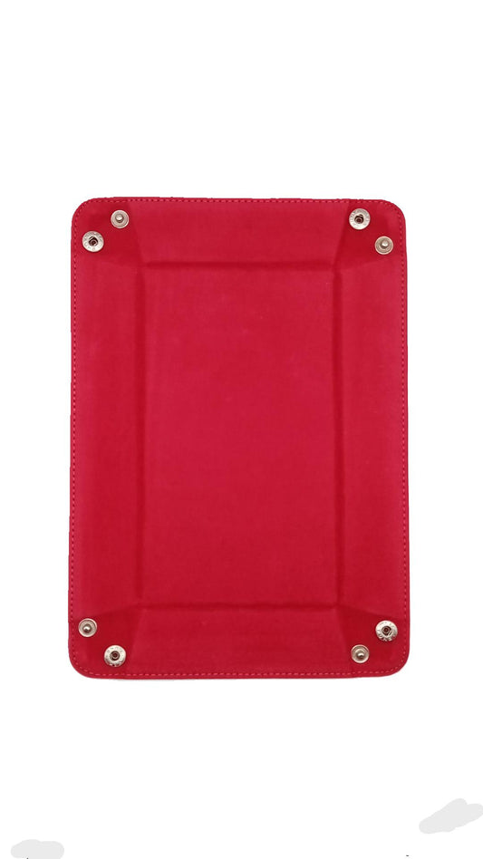 Red Rectangular Folding Dice Tray with Black PU Leather backing