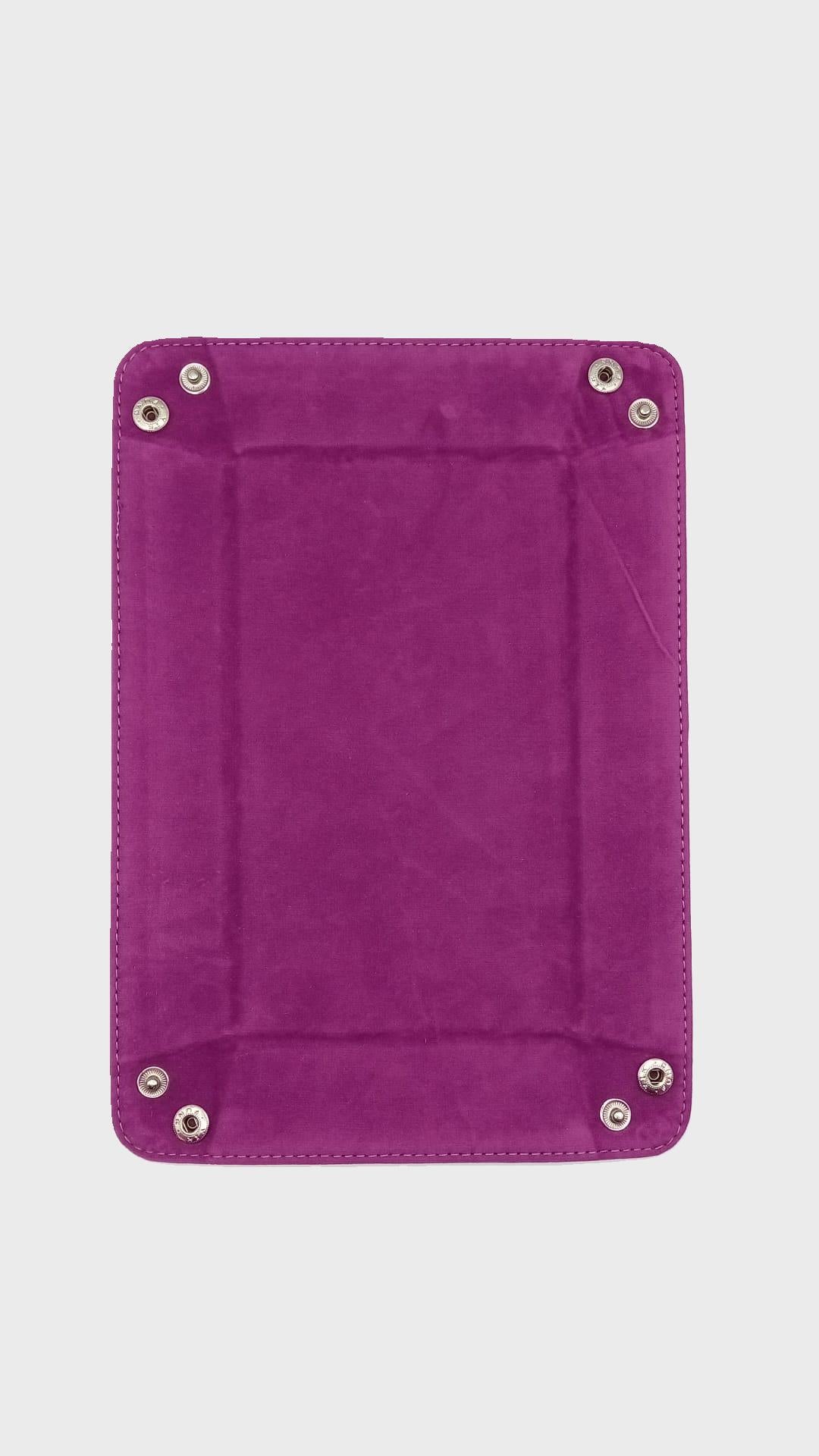 Purple Rectangular Folding Dice Tray with Black PU Leather backing