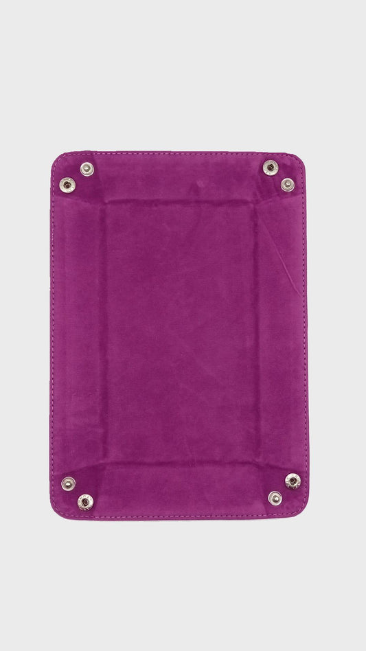 Purple Rectangular Folding Dice Tray with Black PU Leather backing