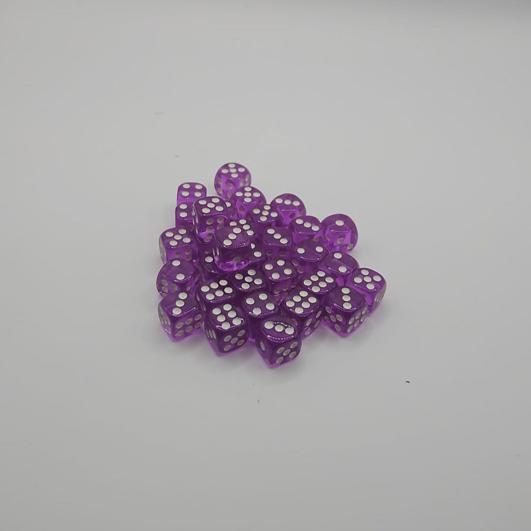 Pack of 100 Transparent Six sided Dice (D6) - Purple