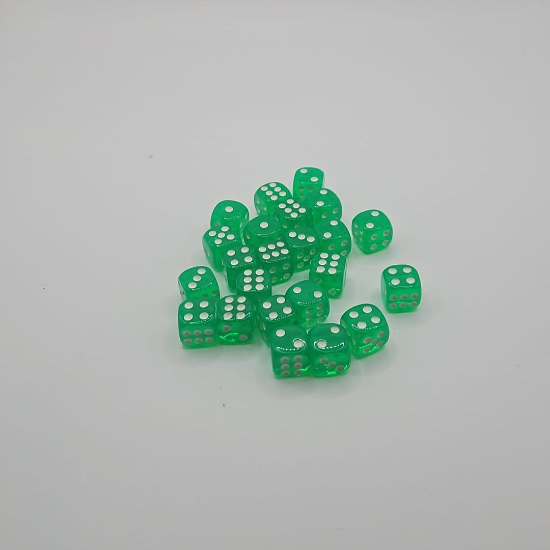 Pack of 100 Transparent Six sided Dice (D6) - Green