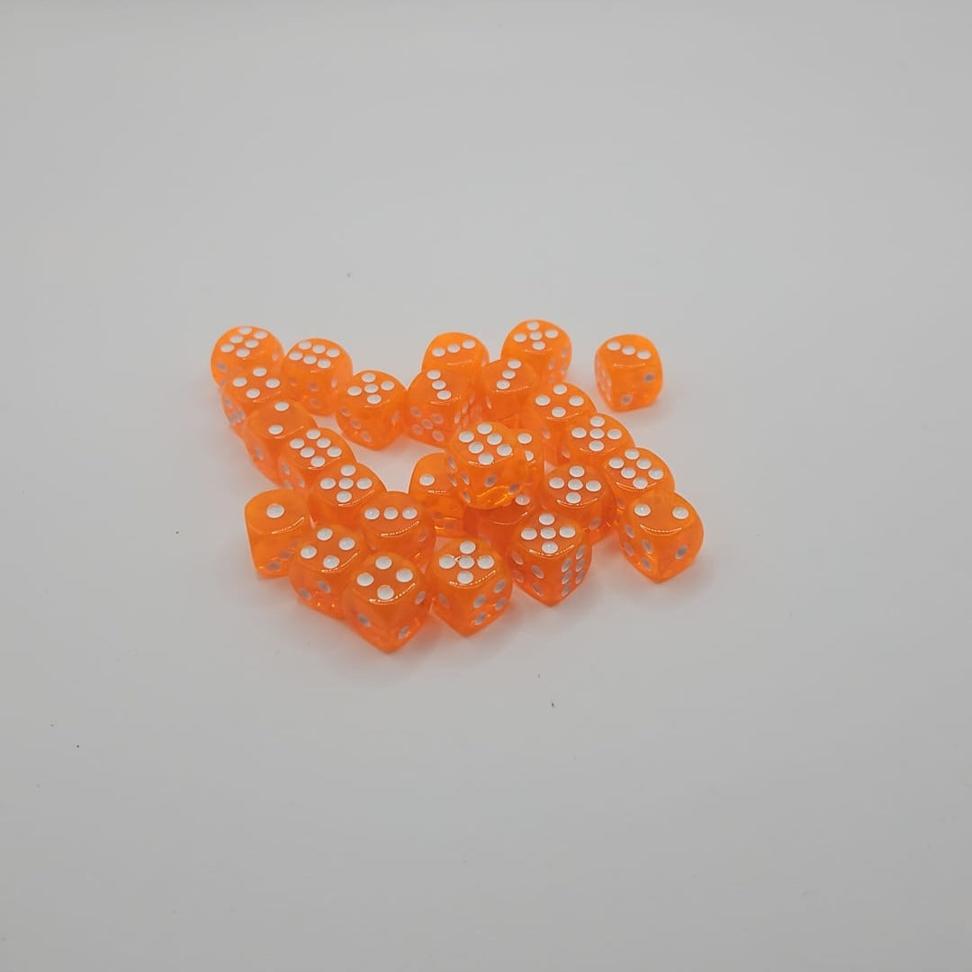 Pack of 100 Transparent Six sided Dice (D6) - Orange