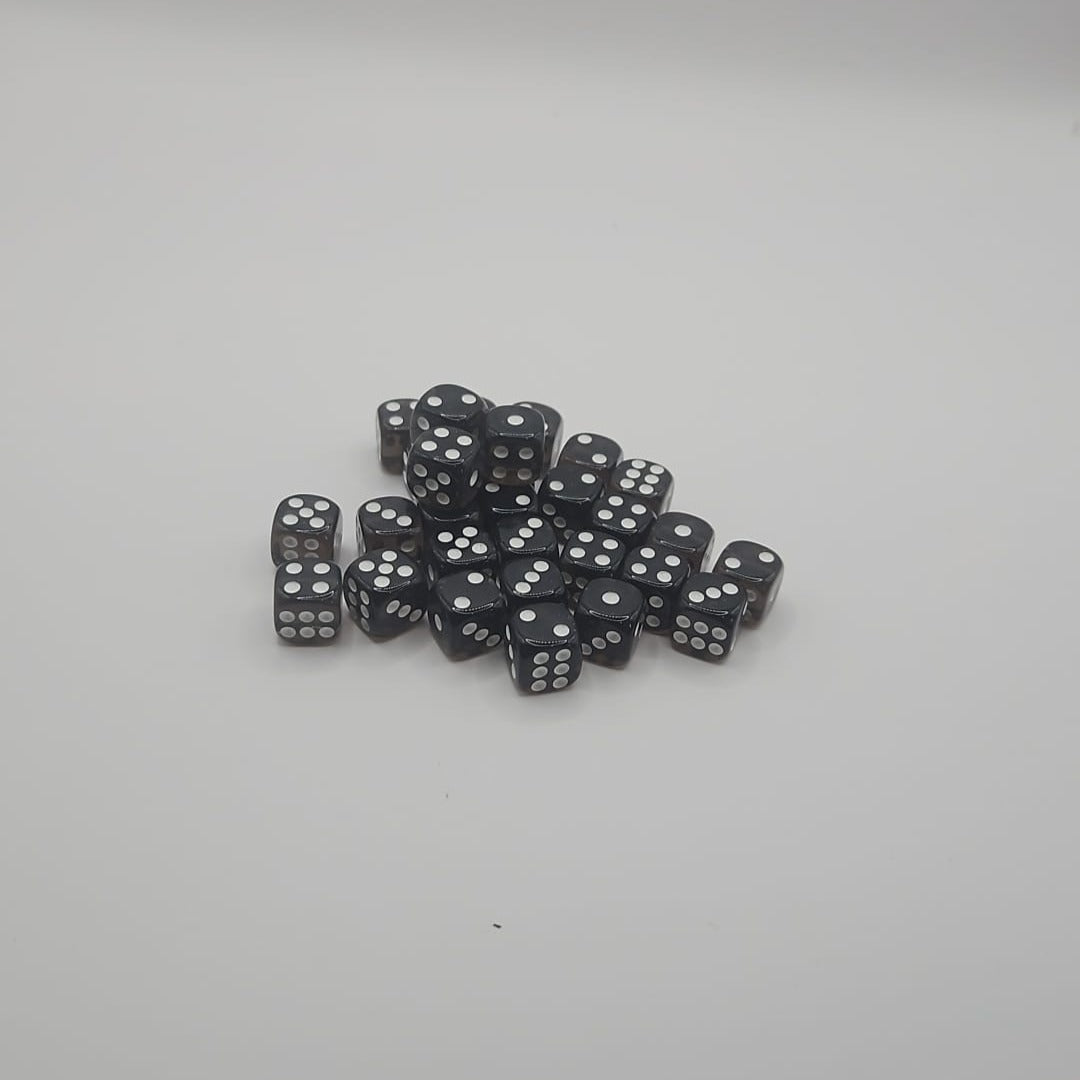Pack of 100 Transparent Six sided Dice (D6) - Black