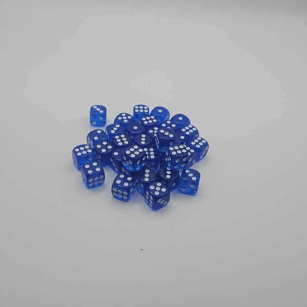Pack of 100 Transparent Six sided Dice (D6) - Blue