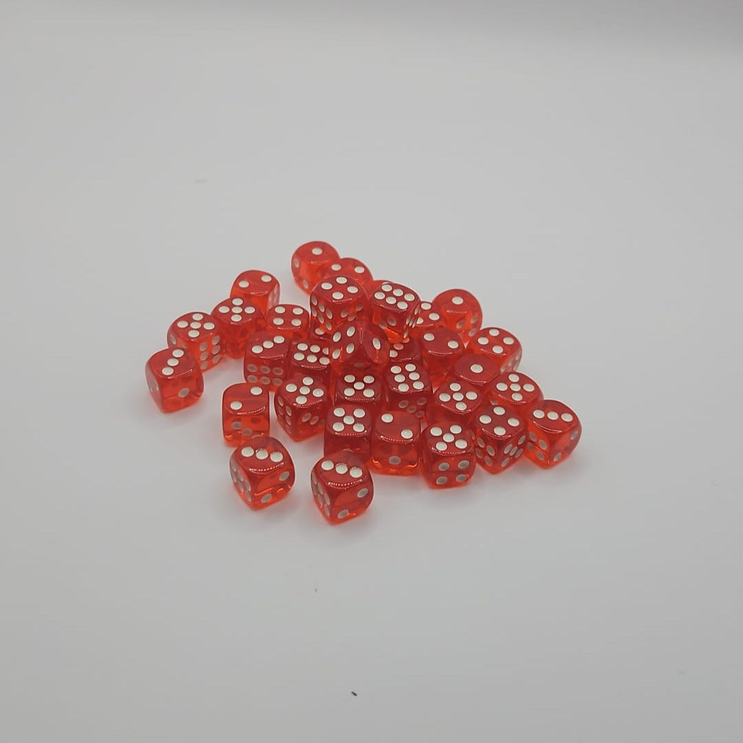 Pack of 100 Transparent Six sided Dice (D6) - Red
