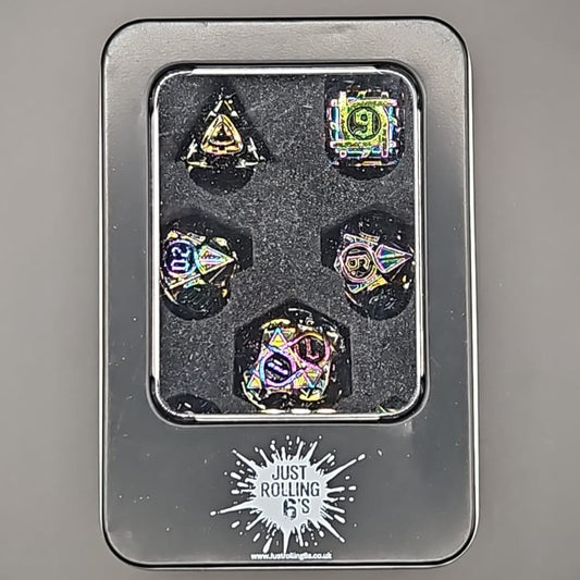 Colour Changing Metallic D&D Dice Set in Metal Box