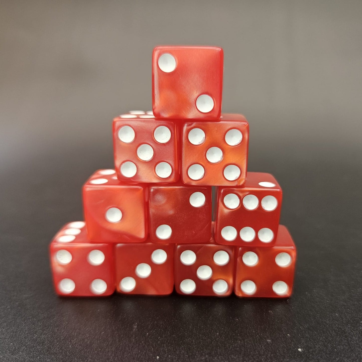 10 Pack of 16mm Acrylic D6 Dark Orange Pearl Straight Edge