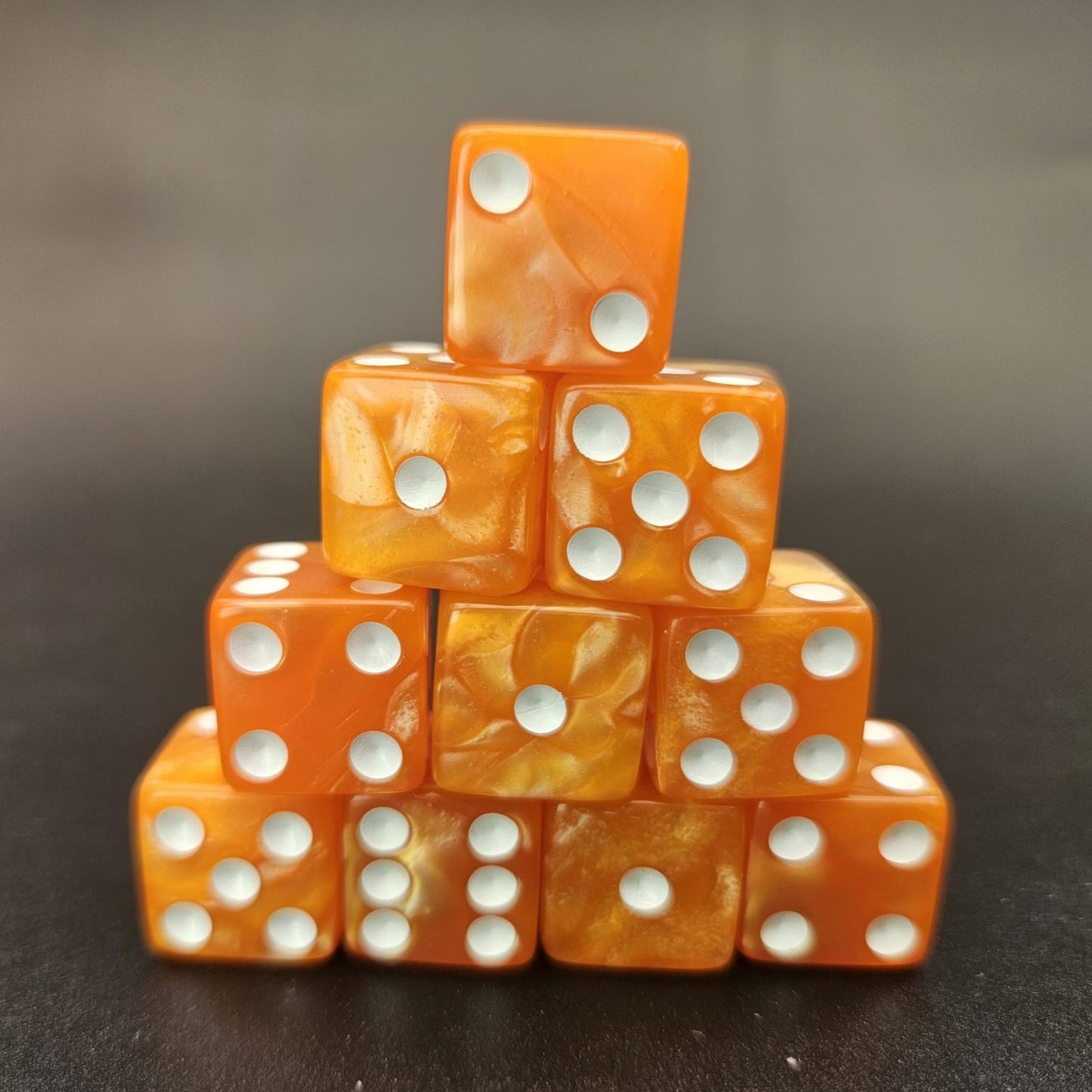 10 Pack of 16mm Acrylic D6 Light Orange Pearl Straight Edge