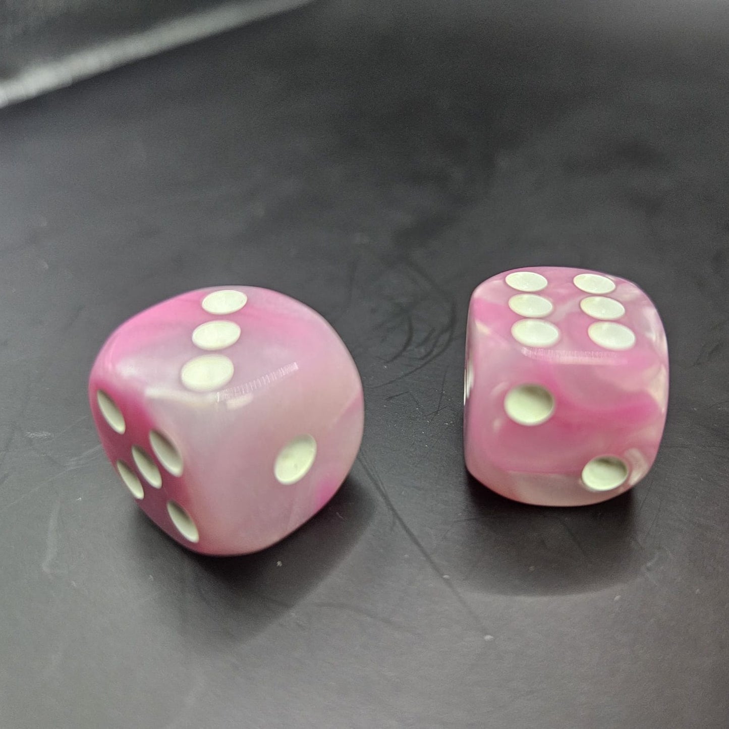 10 Pack of 16mm Two Colour Acrylic D6 Pink & White
