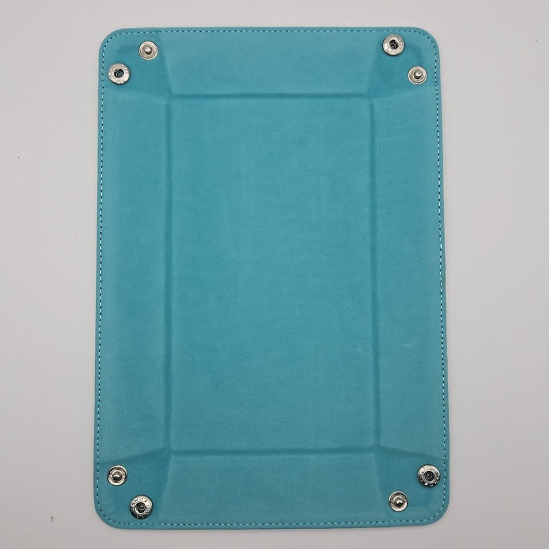 Teal Rectangular Folding Dice Tray with Black PU Leather backing