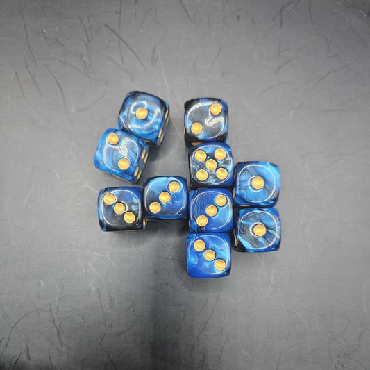 10 Pack of 16mm Two Colour Acrylic D6 Blue & Black
