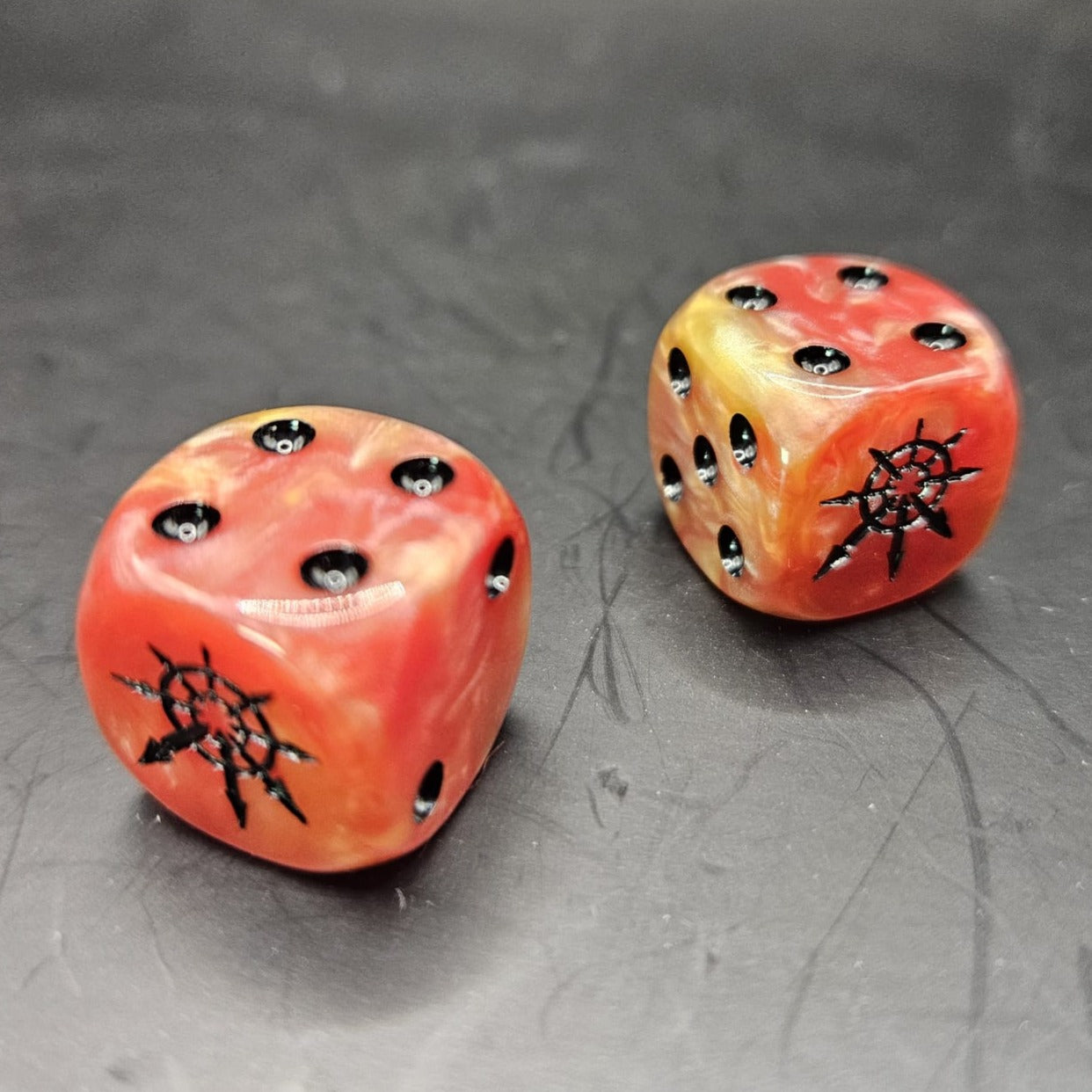 10 Pack of 16mm Chaos Molten Red Rounded Edge Dice