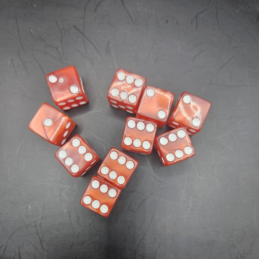 10 Pack of 16mm Acrylic D6 Dark Orange Pearl Straight Edge