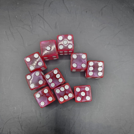 10 Pack of 16mm Acrylic D6 Dark Red Pearl Straight Edge