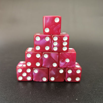 10 Pack of 16mm Acrylic D6 Dark Red Pearl Straight Edge