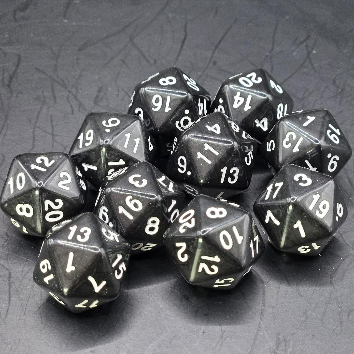 Pack of Black 20mm D20 Dice