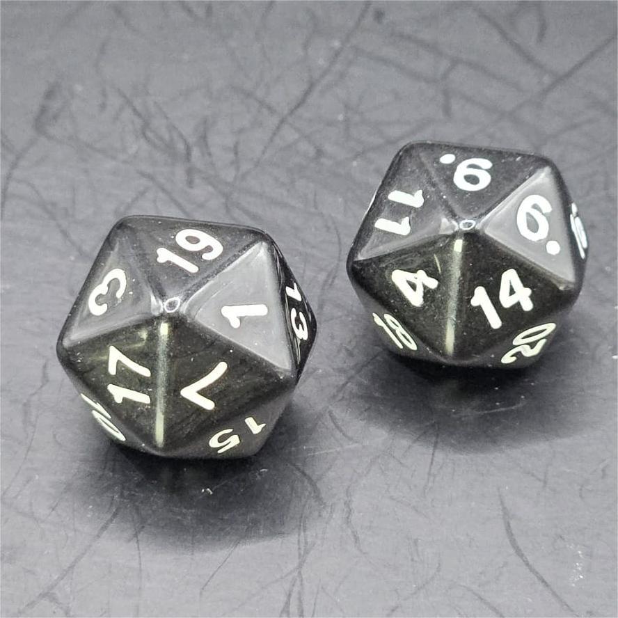 Pack of Black 20mm D20 Dice