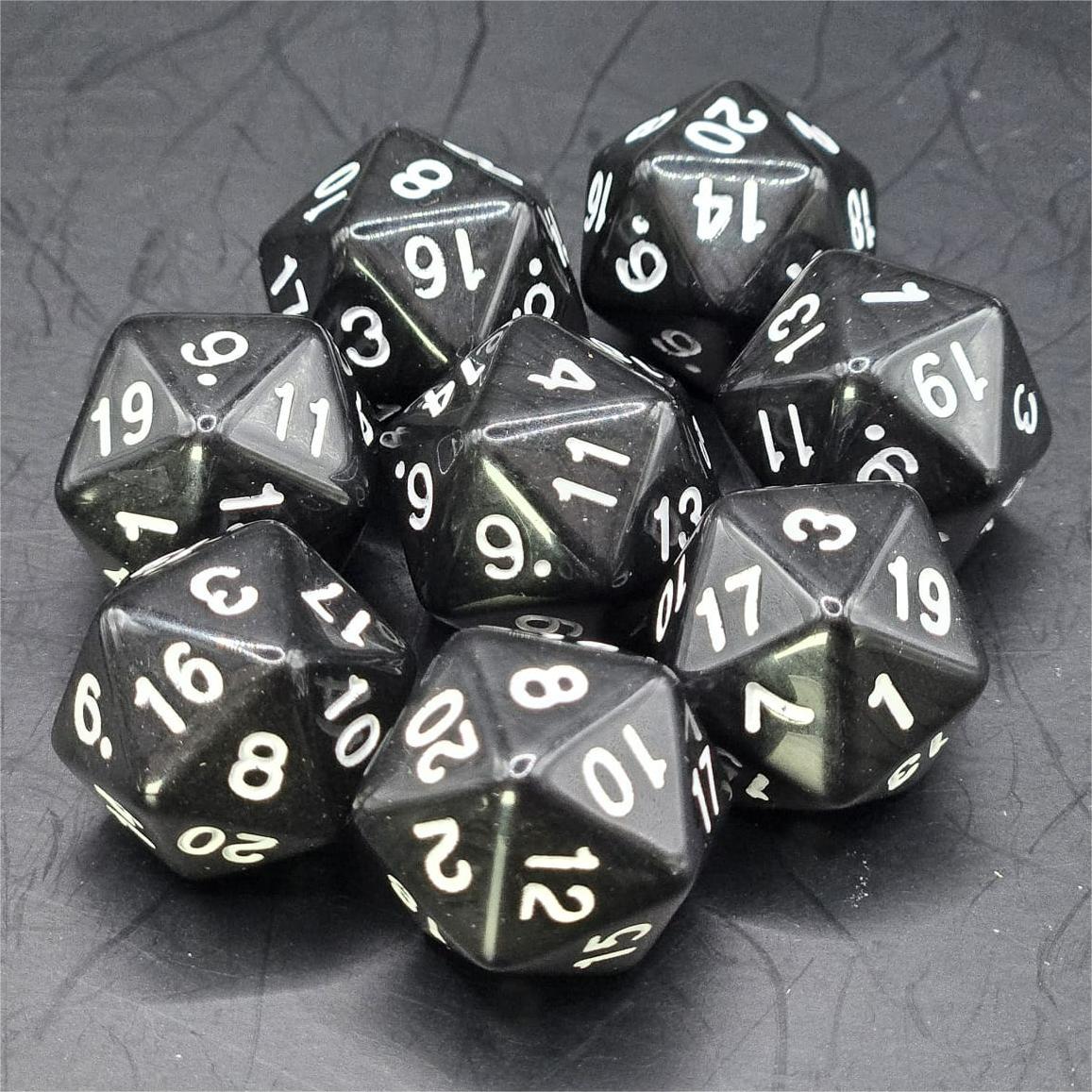Pack of Black 20mm D20 Dice