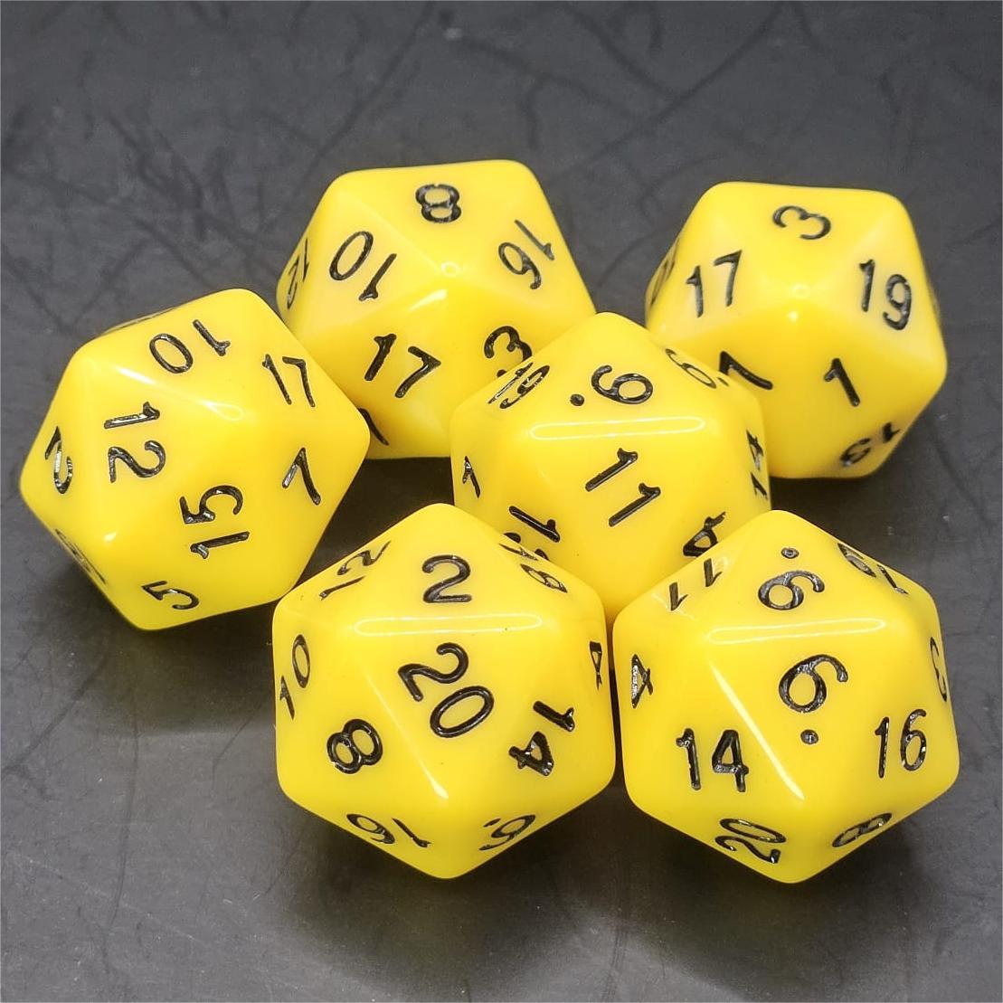 Pack of Yellow 20mm D20 Dice