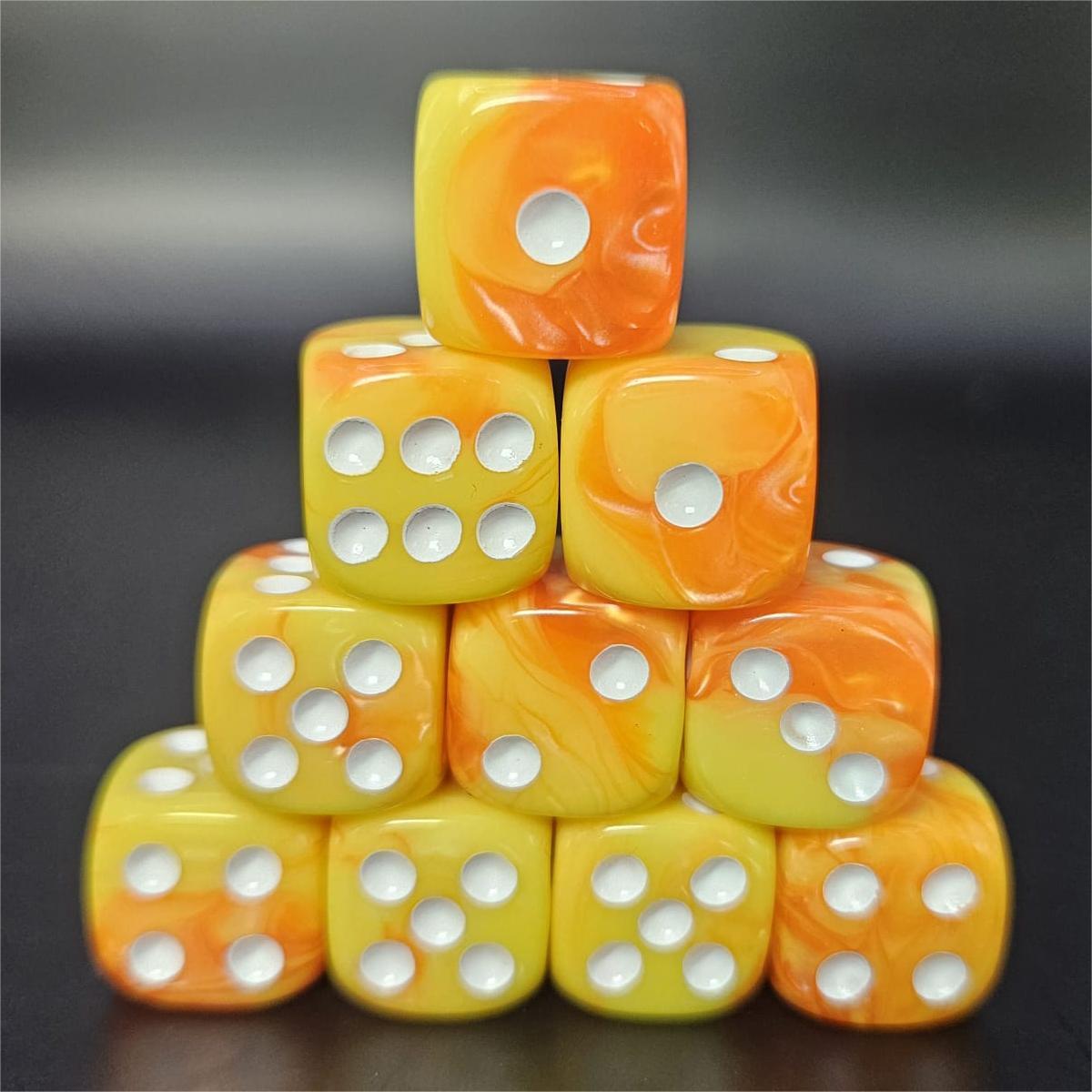 10 Pack of 16mm Two Colour Acrylic D6 Yellow and Orange