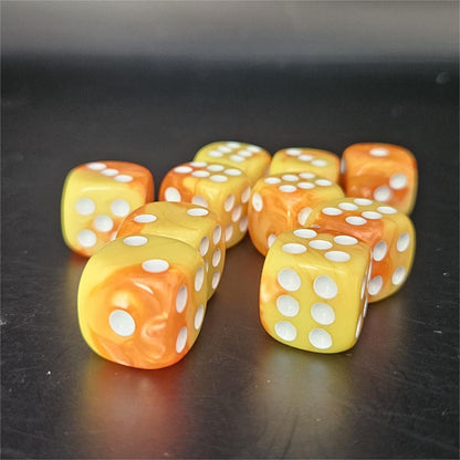 10 Pack of 16mm Two Colour Acrylic D6 Yellow and Orange