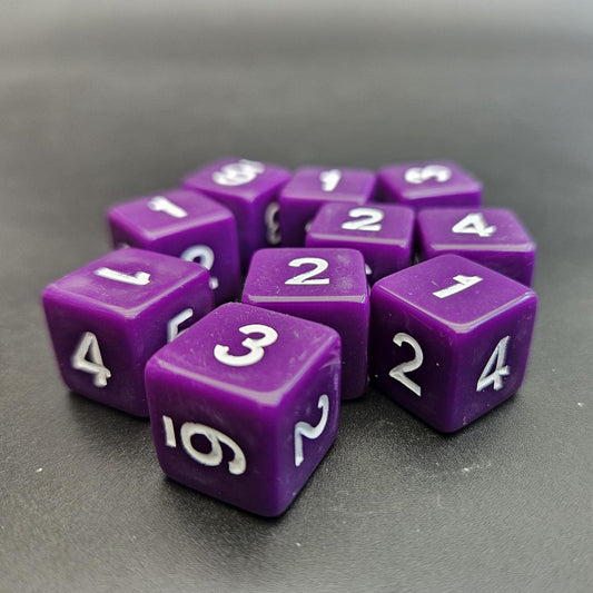 16mm Numbered Sharp Edge / Square Edge D6 Dice Purple