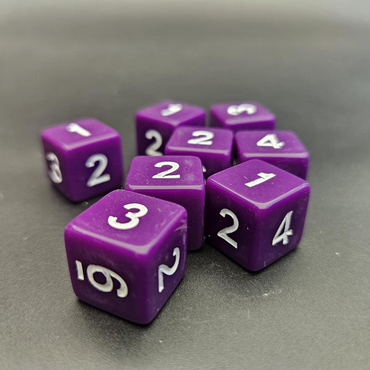 16mm Numbered Sharp Edge / Square Edge D6 Dice Purple