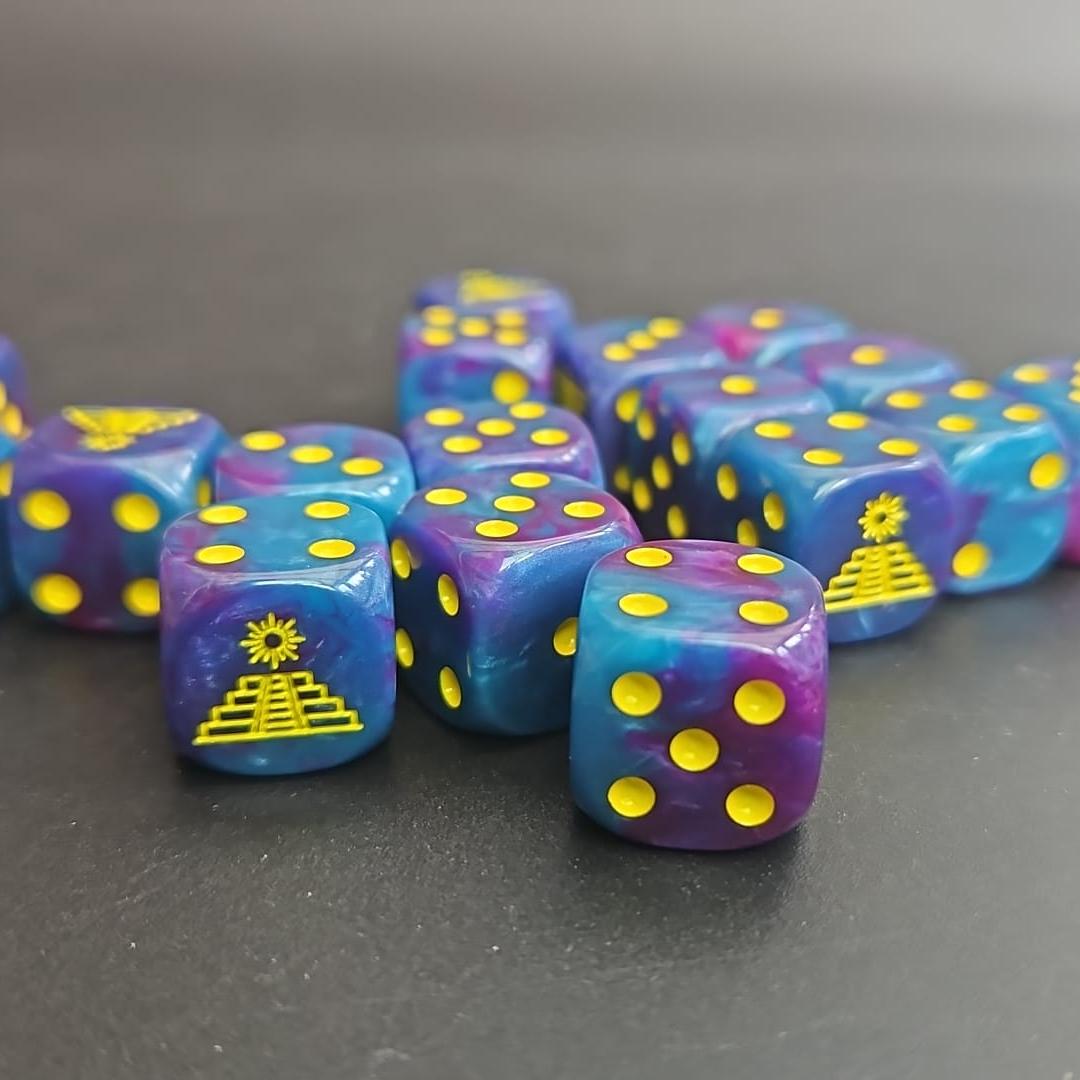 Pack of 16mm Aztec Dinosaur Pyramid Rounded Edge Dice