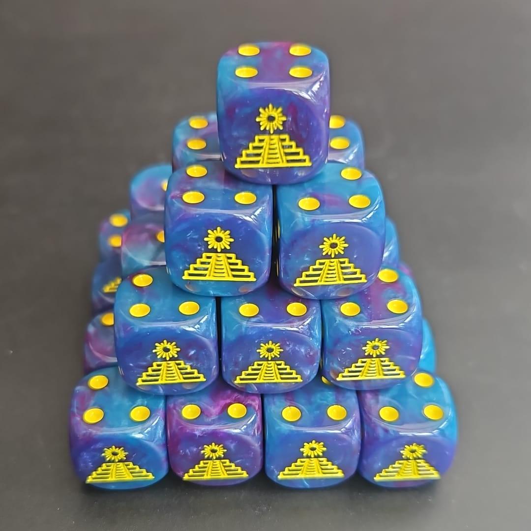 Pack of 16mm Aztec Dinosaur Pyramid Rounded Edge Dice