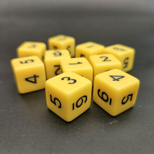 16mm Numbered Sharp Edge / Square Edge D6 Dice Yellow