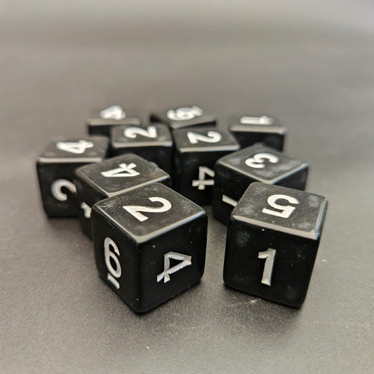 16mm Numbered Sharp Edge / Square Edge D6 Dice Black