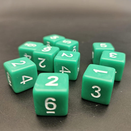 16mm Numbered Sharp Edge / Square Edge D6 Dice Green