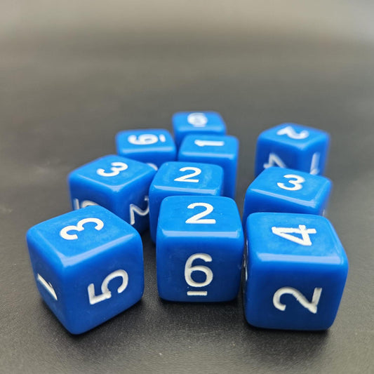16mm Numbered Sharp Edge / Square Edge D6 Dice Blue
