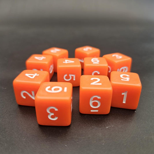 16mm Numbered Sharp Edge / Square Edge D6 Dice Orange