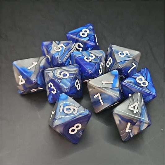 Silver and Blue D8 20mm Acrylic Dice
