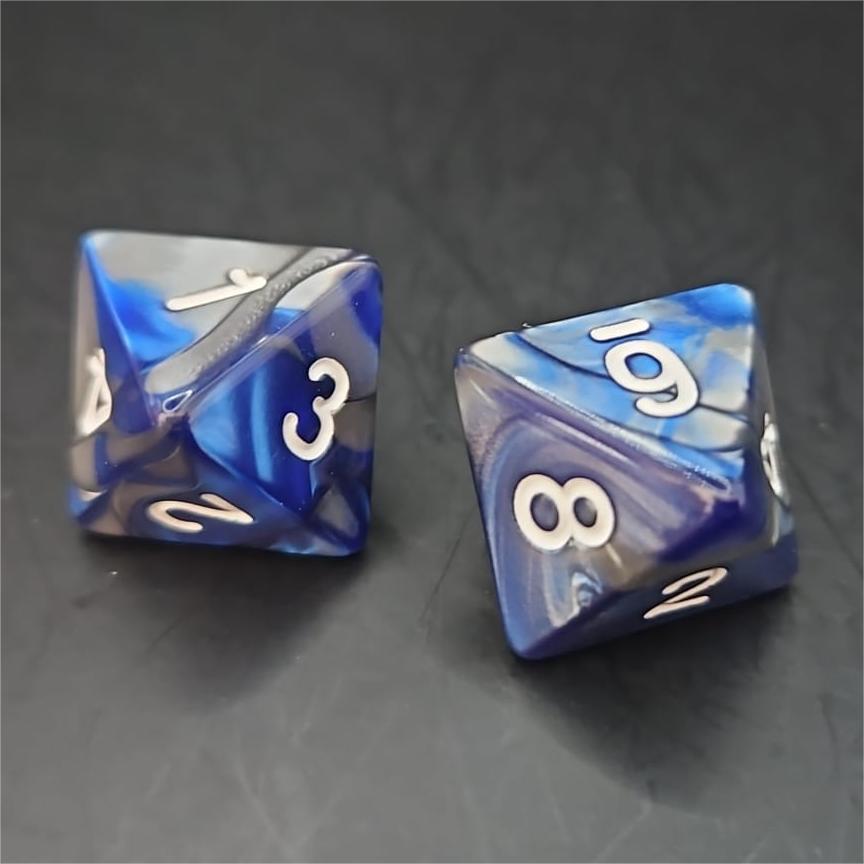 Silver and Blue D8 20mm Acrylic Dice
