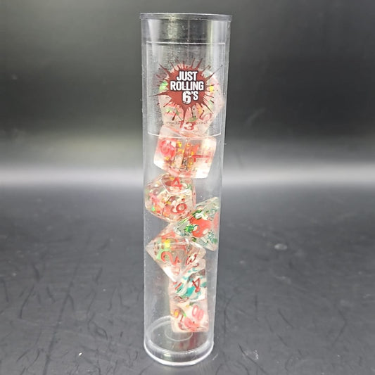 Clear Christmas Present 7 Piece Boxed Dice Set for Role play Gaming