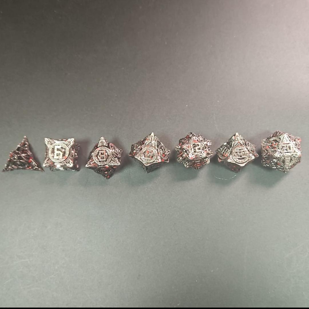 Blood Splatter Metal 7 piece D&D Dice Set