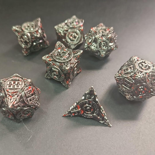 Blood Splatter Metal 7 piece D&D Dice Set