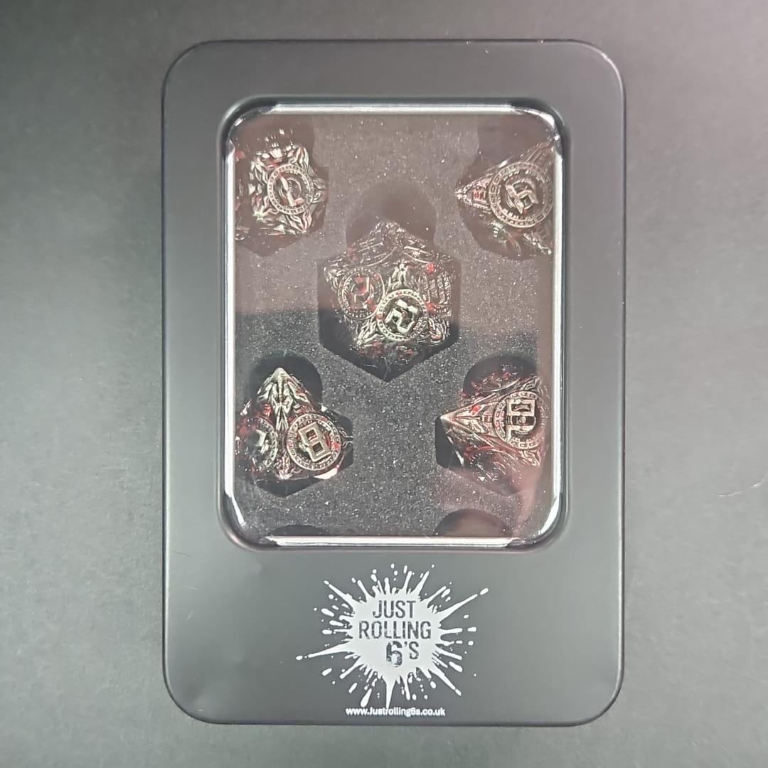 Blood Splatter Metal 7 piece D&D Dice Set