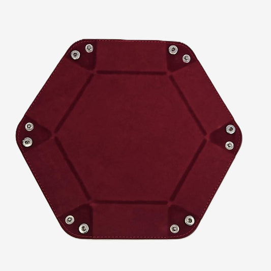 Claret Hexagonal Folding Dice Tray with Black PU Leather backing