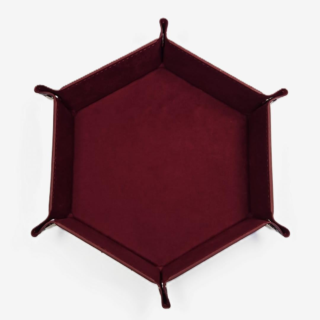 Claret Hexagonal Folding Dice Tray with Black PU Leather backing